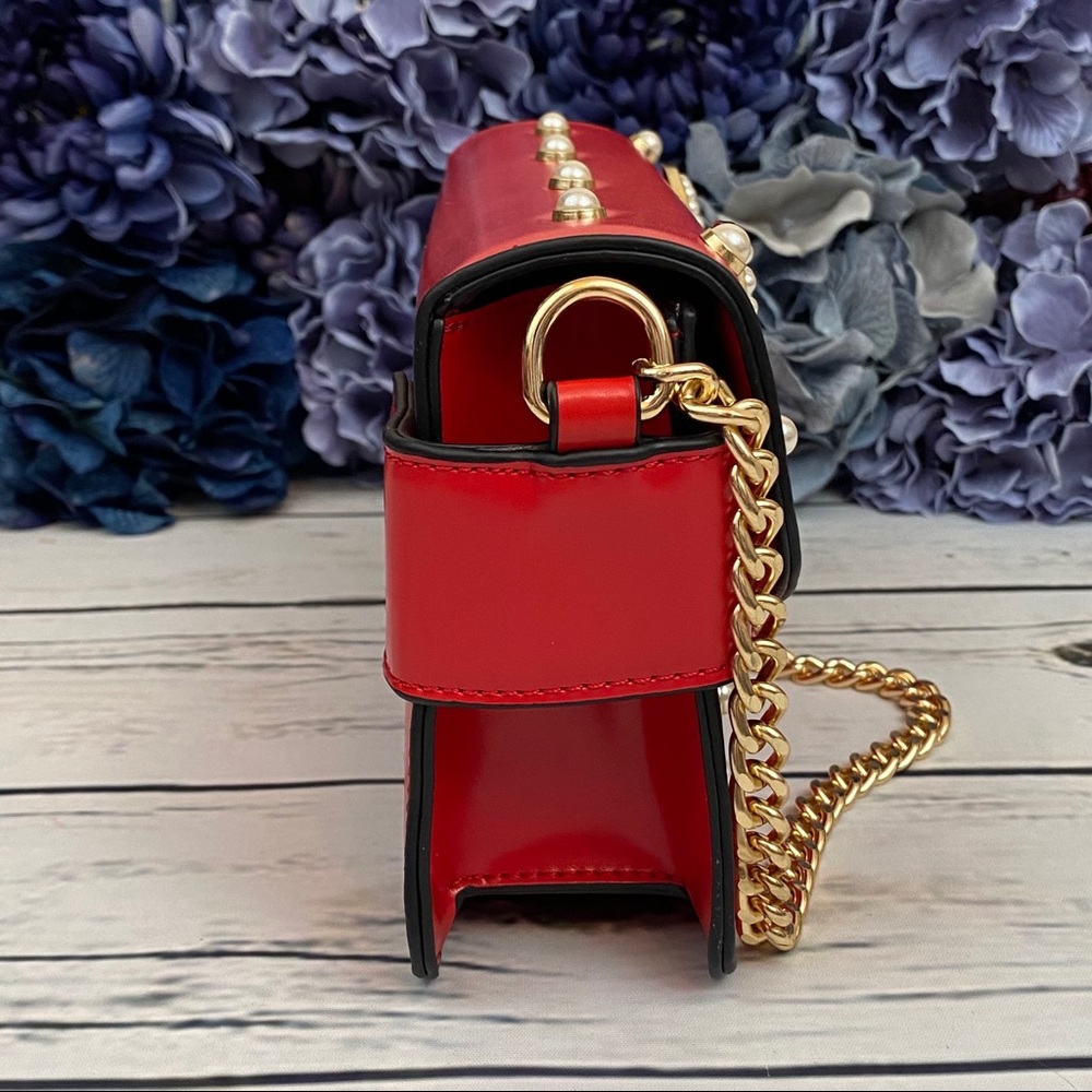Beautiful Red Pearl Studded Bee Crossbody Purse - Picture 9 of 16